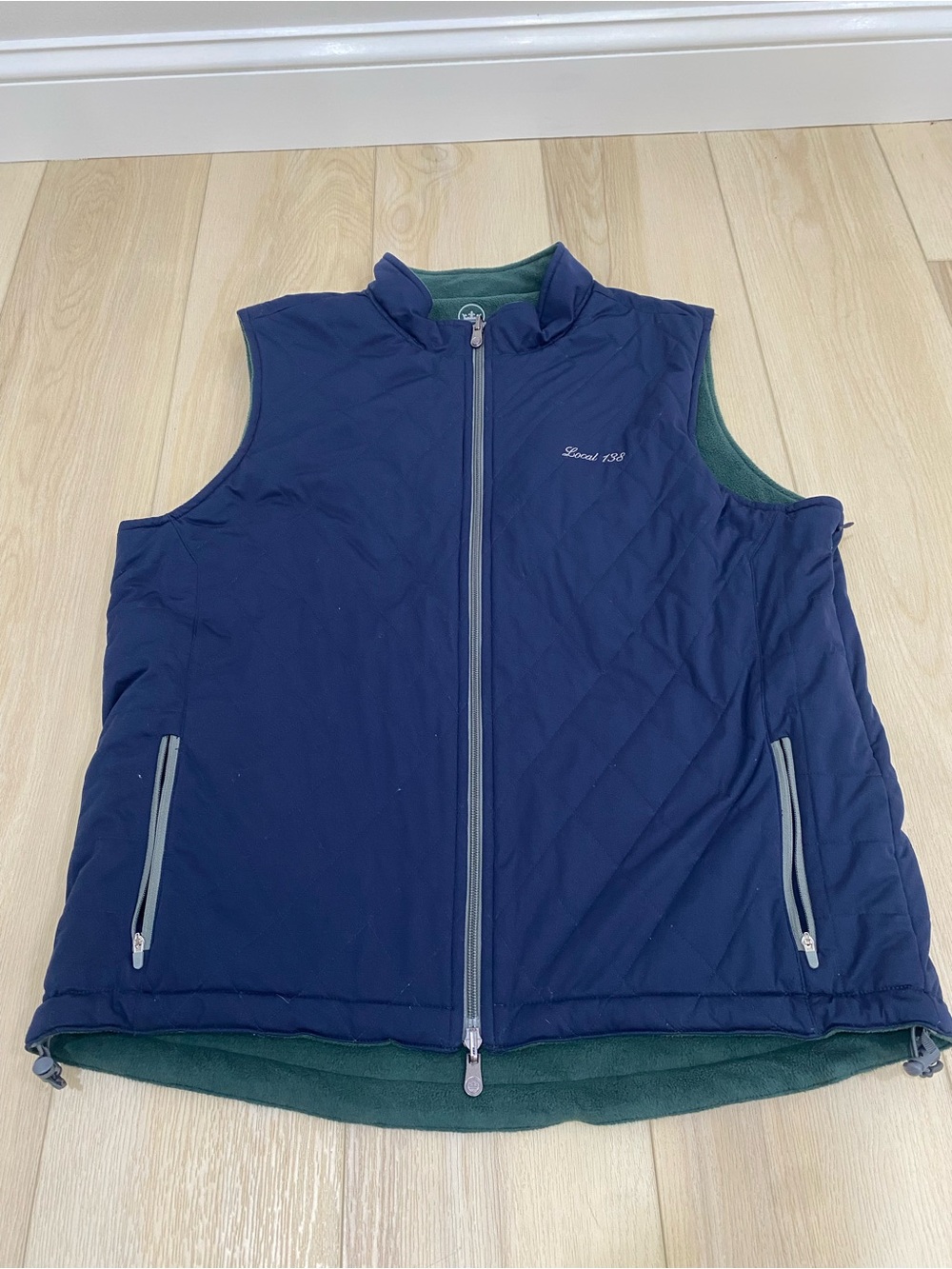 Peter Millar Reversible Quilted Golf Vest Fleece Lined Green Blue Mens Large